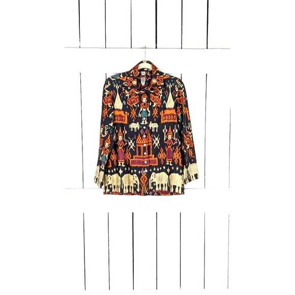 Vintage Anne Klein IKAT tribal print long sleeve button down shirt blouse - Picture 1 of 7